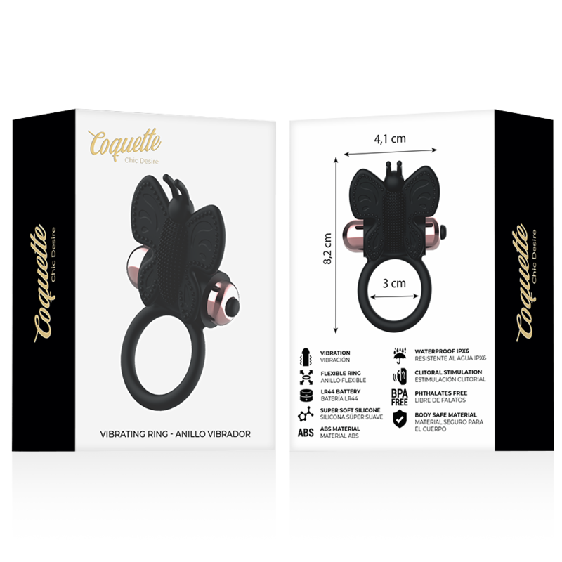 COQUETTE CHIC DESIRE - COCK RING BUTTERFLY WITH VIBRATOR BLACK/ GOLD - NOCTURNA DESIRES