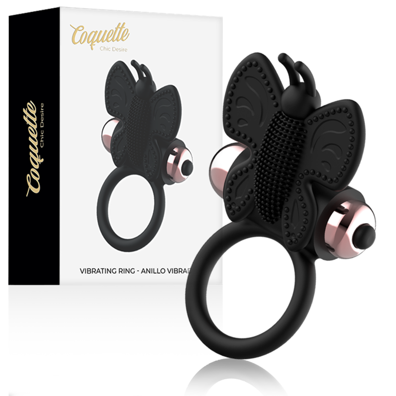 COQUETTE CHIC DESIRE - COCK RING BUTTERFLY WITH VIBRATOR BLACK/ GOLD - NOCTURNA DESIRES