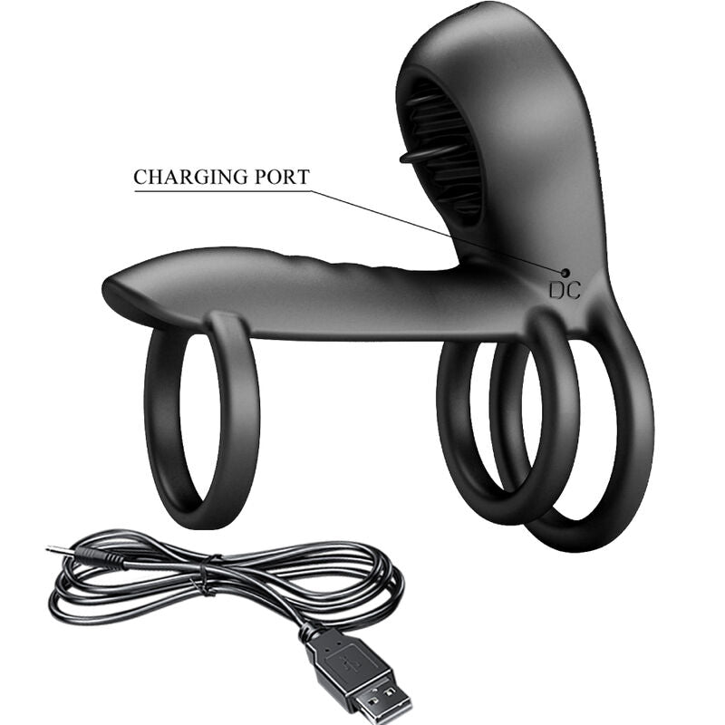 PRETTY LOVE - JAMMY PENIS SHEATH 12 VIBRATIONS WITH RECHARGEABLE SILICONE TONGUE - NOCTURNA DESIRES