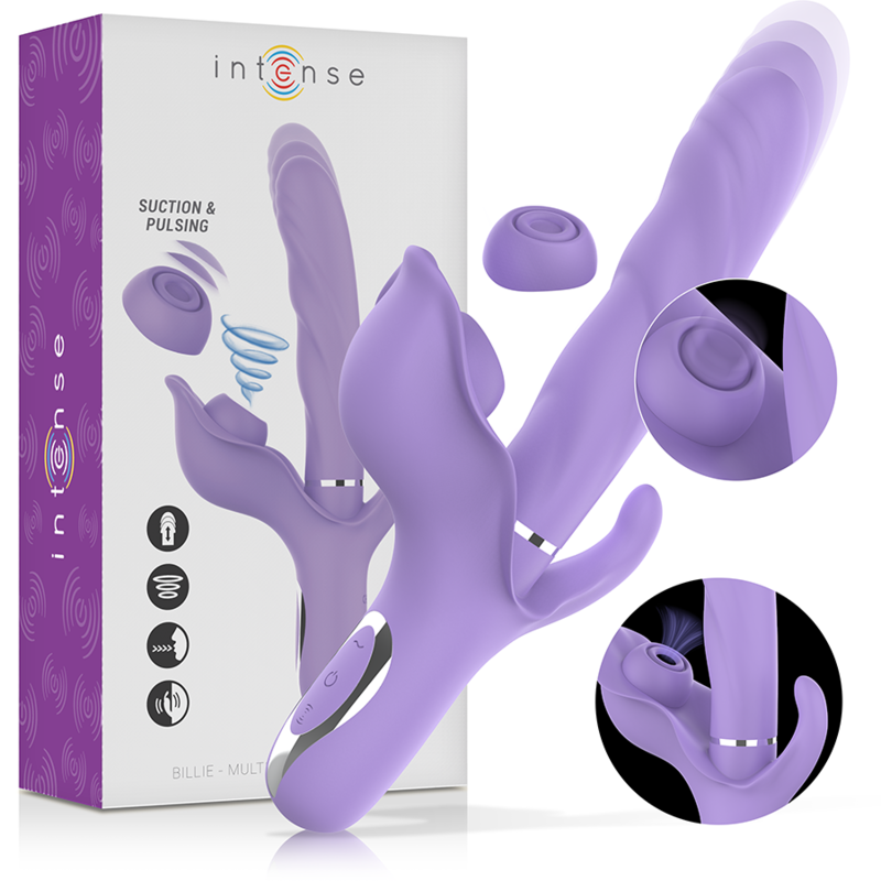 INTENSE - BILLIE MULTIFUNCTIONAL RECHARGEABLE SUCTION VIBRATOR WITH PURPLE PUSH BUTTON - NOCTURNA DESIRES