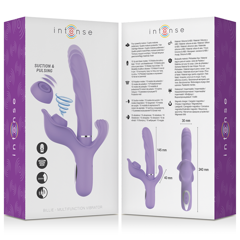 INTENSE - BILLIE MULTIFUNCTIONAL RECHARGEABLE SUCTION VIBRATOR WITH PURPLE PUSH BUTTON - NOCTURNA DESIRES