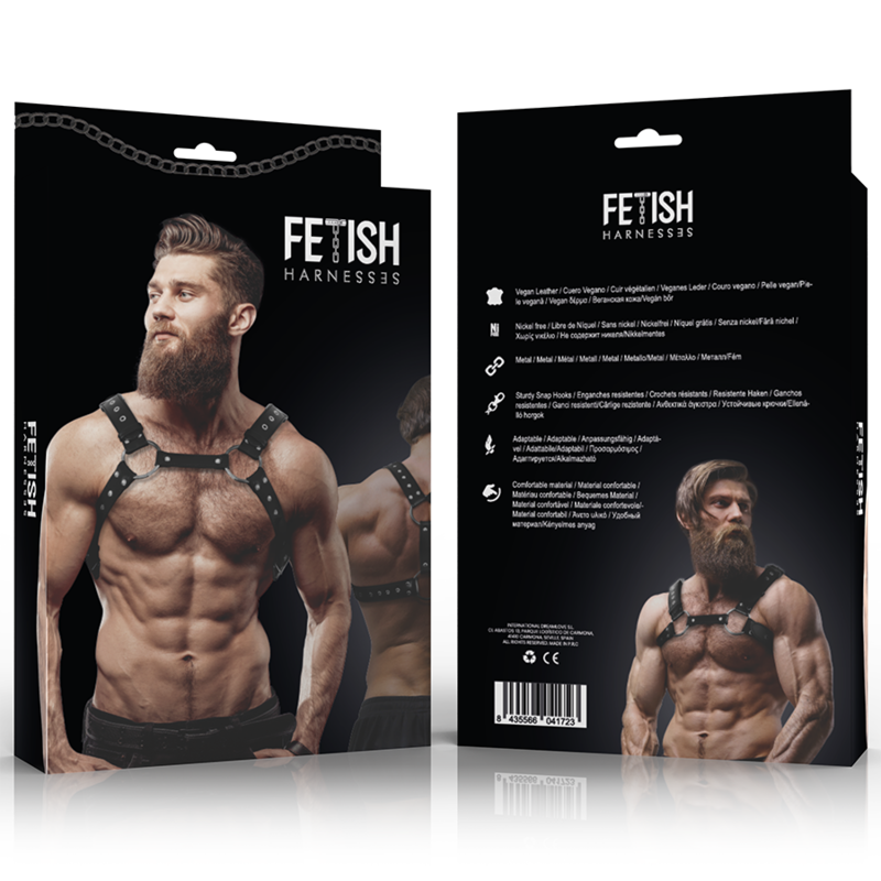 FETISH SUBMISSIVE ATTITUDE - MENS ECO-LEATHER CHEST HARNESS WITH STUDS - NOCTURNA DESIRES