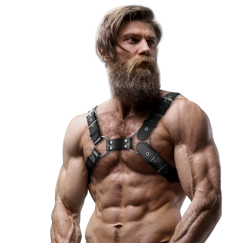 FETISH SUBMISSIVE ATTITUDE - MENS ADJUSTABLE ECO-LEATHER CHEST BULLDOG HARNESS - NOCTURNA DESIRES