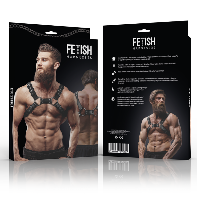 FETISH SUBMISSIVE ATTITUDE - MENS ADJUSTABLE ECO-LEATHER CHEST BULLDOG HARNESS - NOCTURNA DESIRES