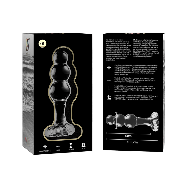 NEBULA SERIES BY IBIZA - MODEL 1 ANAL PLUG BOROSILICATE GLASS CLEAR 10.5 CM -O- 3 CM - NOCTURNA DESIRES