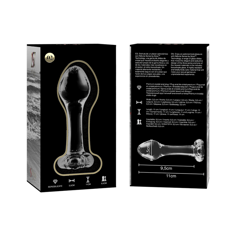 NEBULA SERIES BY IBIZA - MODEL 2 ANAL PLUG BOROSILICATE GLASS CLEAR 11 CM -O- 3.5 CM - NOCTURNA DESIRES