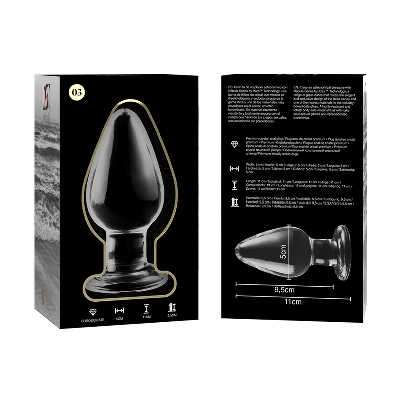 NEBULA SERIES BY IBIZA - MODEL 3 ANAL PLUG BOROSILICATE GLASS TRANSPARENT 11 CM -O- 5 CM - NOCTURNA DESIRES