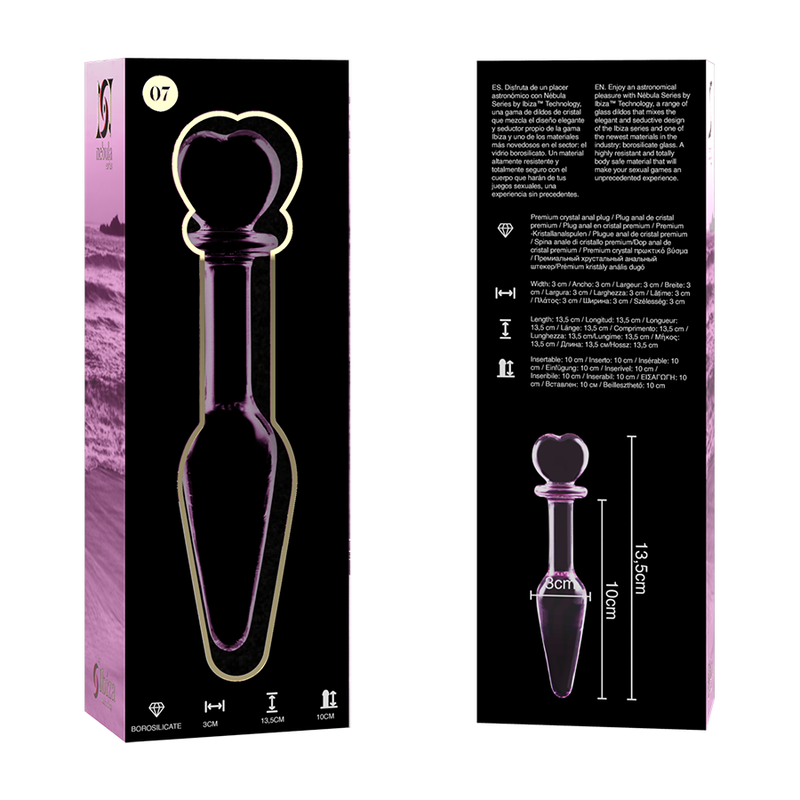 NEBULA SERIES BY IBIZA - MODEL 7 ANAL PLUG BOROSILICATE GLASS PINK 13.5 CM -O- 3 CM - NOCTURNA DESIRES