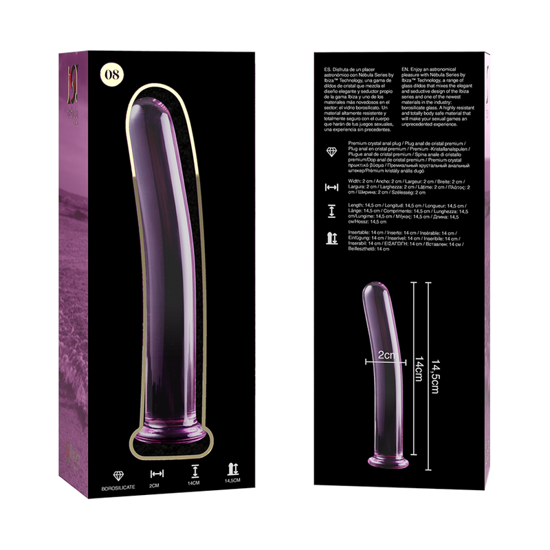 NEBULA SERIES BY IBIZA - MODEL 8 DILDO BOROSILICATE GLASS PINK 14.5 CM -O- 2 CM - NOCTURNA DESIRES