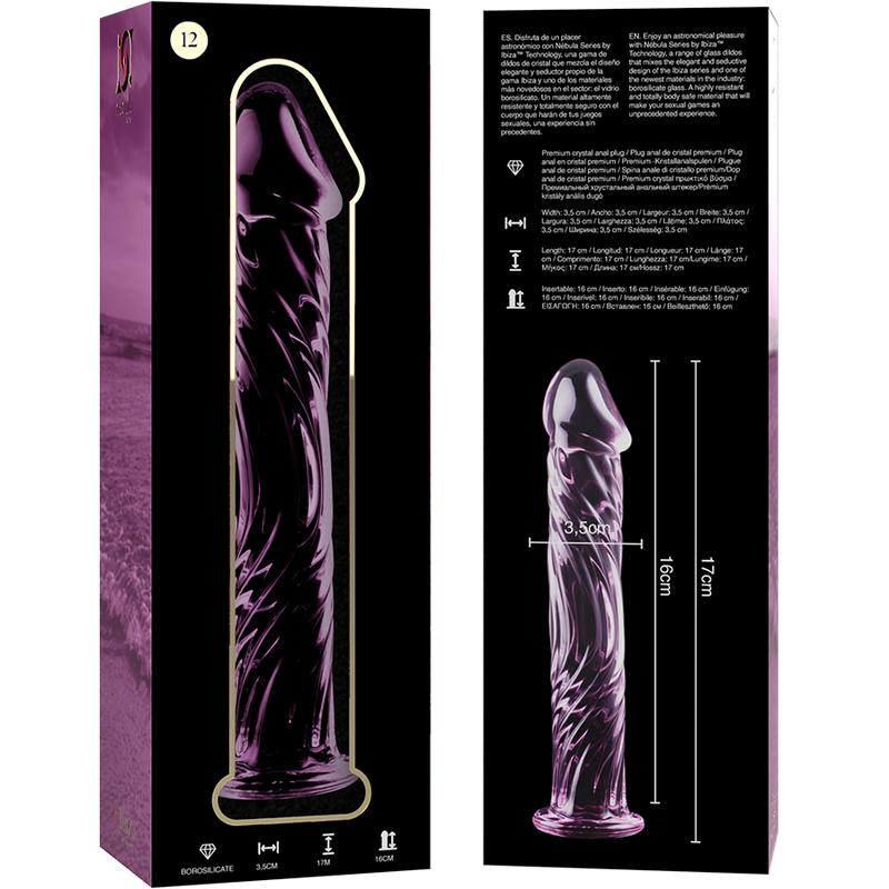 NEBULA SERIES BY IBIZA - MODEL 12 DILDO BOROSILICATE GLASS PINK 17 CM -O- 3.5 CM - NOCTURNA DESIRES