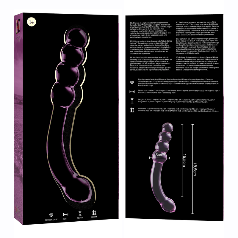 NEBULA SERIES BY IBIZA - MODEL 14 DILDO BOROSILICATE GLASS PINK 18.5 CM -O- 3 CM - NOCTURNA DESIRES