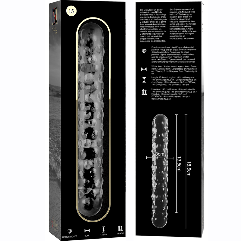 NEBULA SERIES BY IBIZA - MODEL 15 DILDO BOROSILICATE GLASS CLEAR 18.5 CM -O- 3 CM - NOCTURNA DESIRES