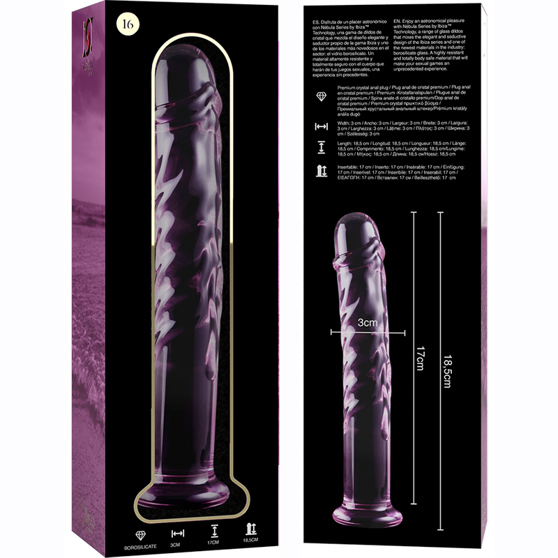 NEBULA SERIES BY IBIZA - MODEL 16 DILDO BOROSILICATE GLASS PINK 18.5 CM -O- 3 CM - NOCTURNA DESIRES