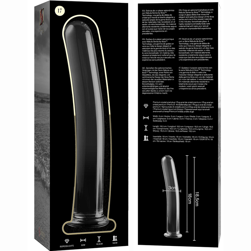 NEBULA SERIES BY IBIZA - MODEL 17 DILDO BOROSILICATE GLASS CLEAR 18.5 CM -O- 3 CM - NOCTURNA DESIRES