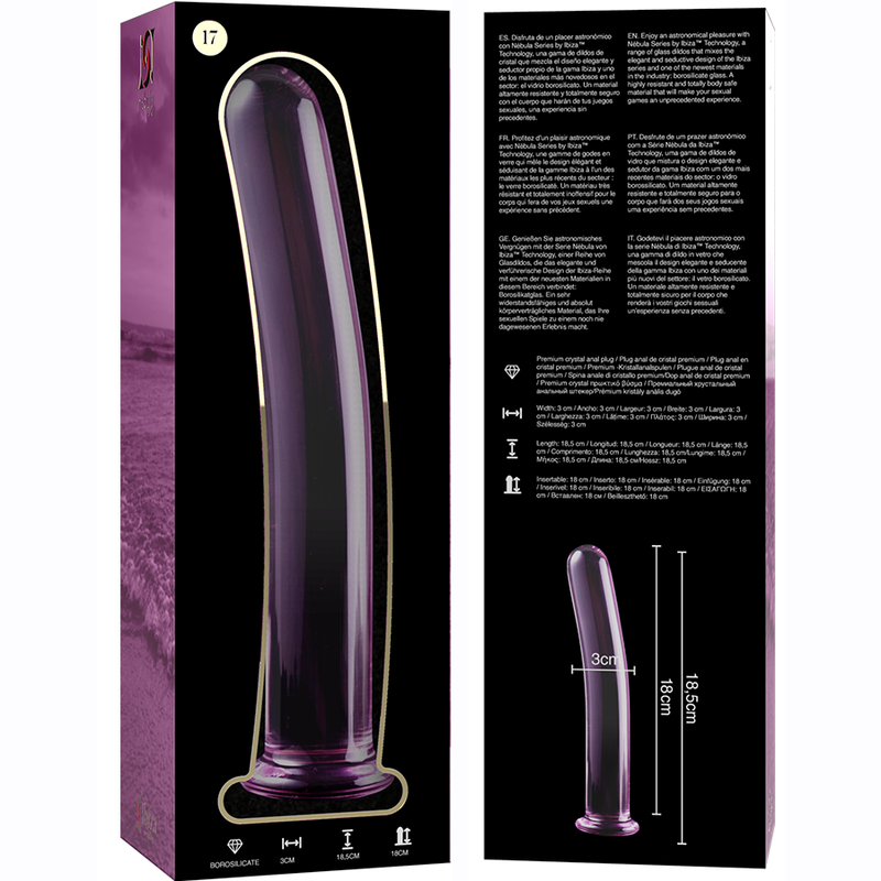NEBULA SERIES BY IBIZA - MODEL 17 DILDO BOROSILICATE GLASS PINK 18.5 CM -O- 3 CM - NOCTURNA DESIRES