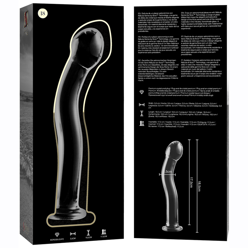 NEBULA SERIES BY IBIZA - MODEL 18 DILDO BOROSILICATE GLASS CLEAR 18.5 CM -O- 3.5 CM - NOCTURNA DESIRES
