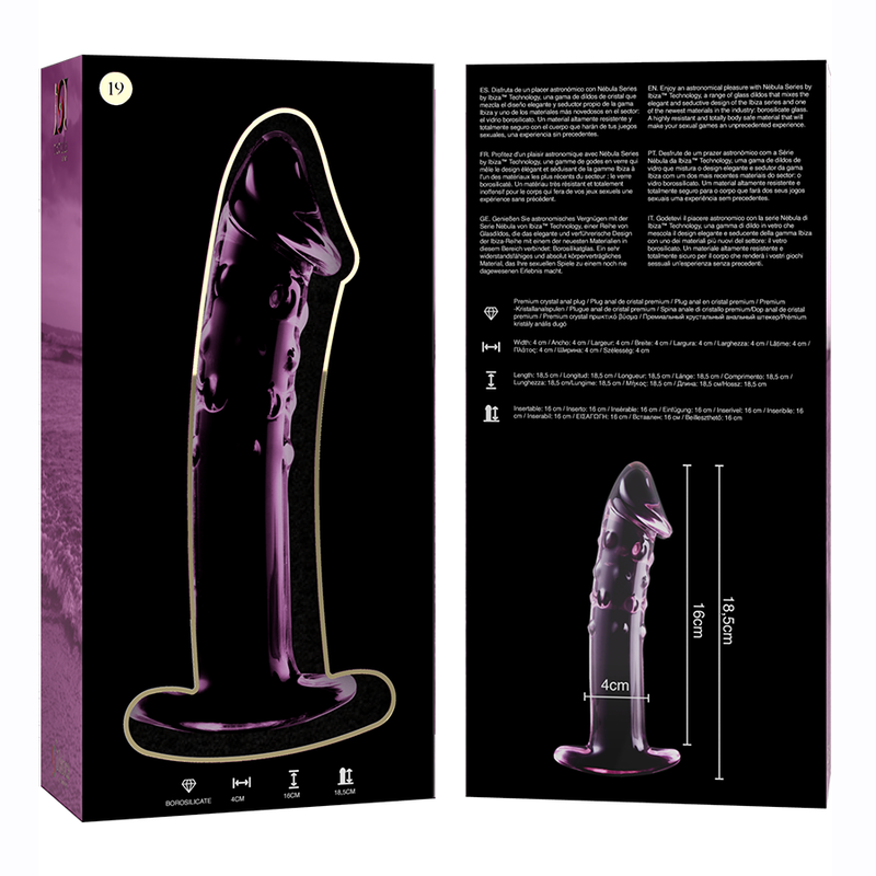NEBULA SERIES BY IBIZA - MODEL 19 DILDO BOROSILICATE GLASS PINK 18.5 CM -O- 4 CM - NOCTURNA DESIRES