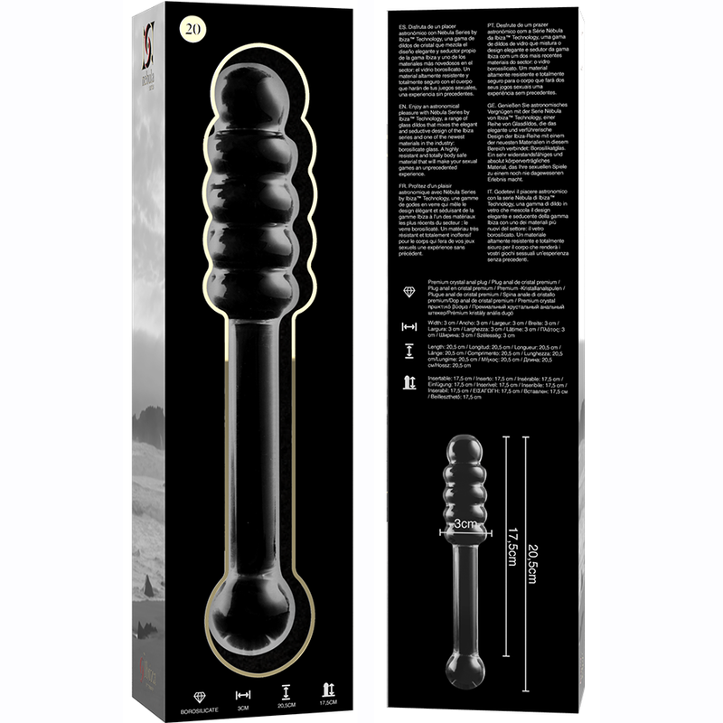 NEBULA SERIES BY IBIZA - MODEL 20 DILDO BOROSILICATE GLASS CLEAR 20.5 CM -O- 3 CM - NOCTURNA DESIRES