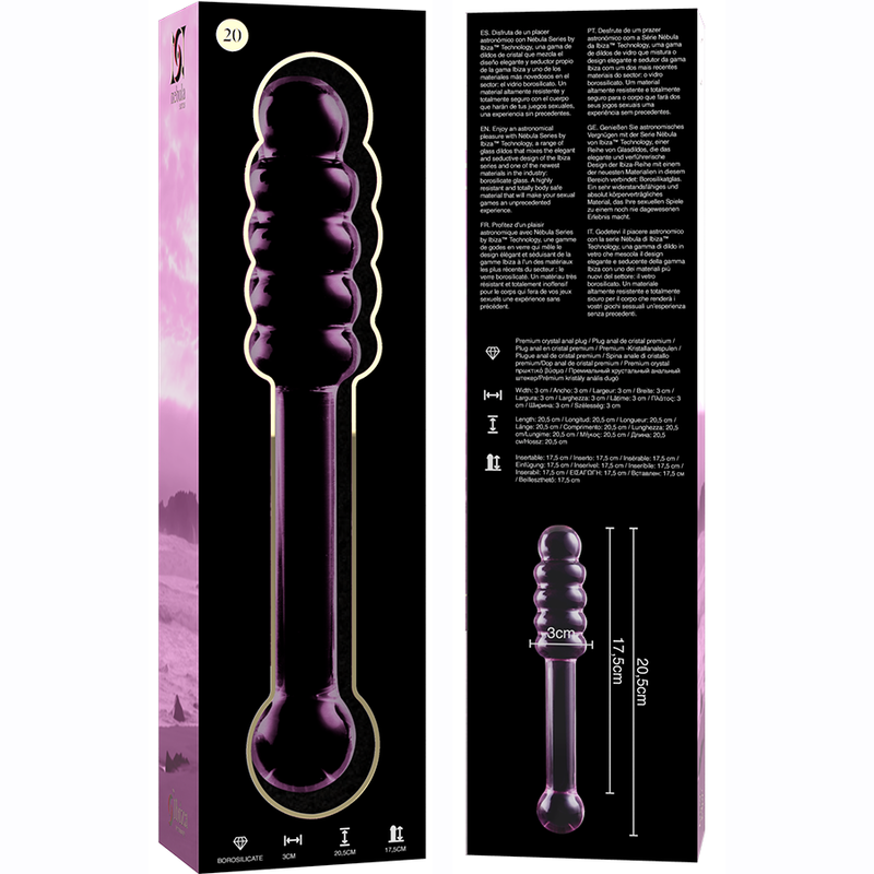 NEBULA SERIES BY IBIZA - MODEL 20 DILDO BOROSILICATE GLASS PINK 20.5 CM -O- 3 CM - NOCTURNA DESIRES