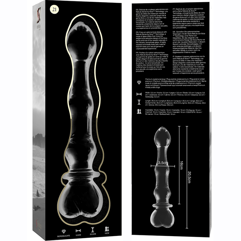 NEBULA SERIES BY IBIZA - MODEL 21 DILDO BOROSILICATE GLASS CLEAR 20.5 CM -O- 3.5 CM - NOCTURNA DESIRES