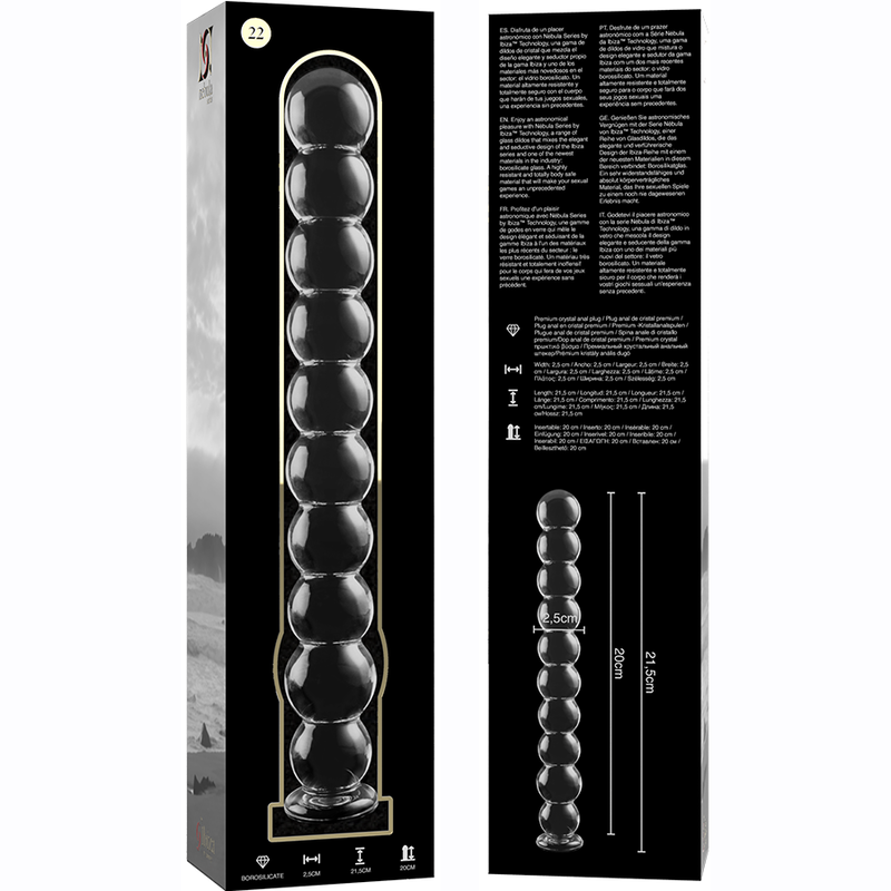 NEBULA SERIES BY IBIZA - MODEL 22 DILDO BOROSILICATE GLASS CLEAR 21.5 CM -O- 2.5 CM - NOCTURNA DESIRES