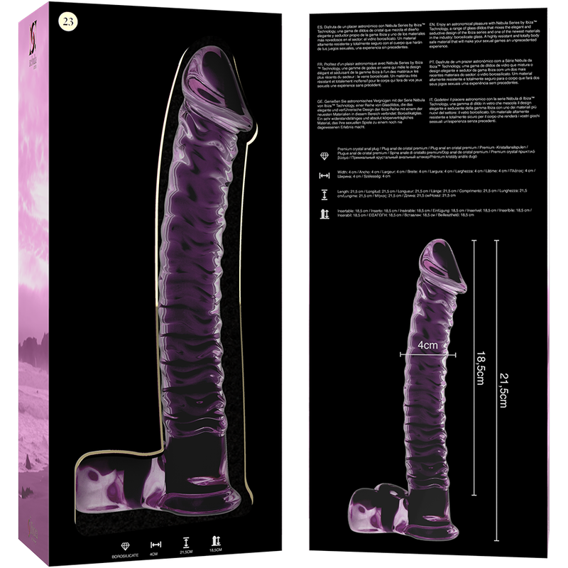 NEBULA SERIES BY IBIZA - MODEL 23 DILDO BOROSILICATE GLASS PINK 21.5 CM -O- 4 CM - NOCTURNA DESIRES