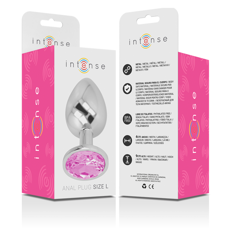 INTENSE - ALUMINUM METAL ANAL PLUG WITH PINK CRYSTAL SIZE L - NOCTURNA DESIRES