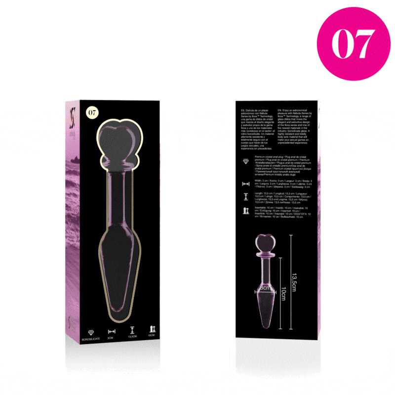 NEBULA SERIES BY IBIZA - MODEL 7 ANAL PLUG BOROSILICATE GLASS PINK 13.5 CM -O- 3 CM - NOCTURNA DESIRES