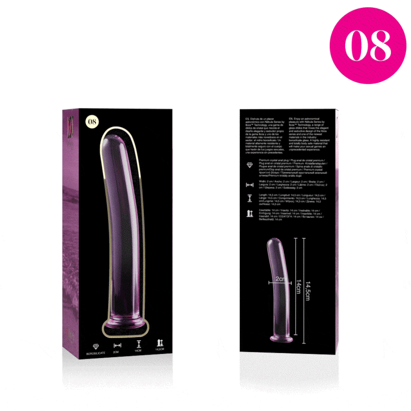 NEBULA SERIES BY IBIZA - MODEL 8 DILDO BOROSILICATE GLASS PINK 14.5 CM -O- 2 CM - NOCTURNA DESIRES