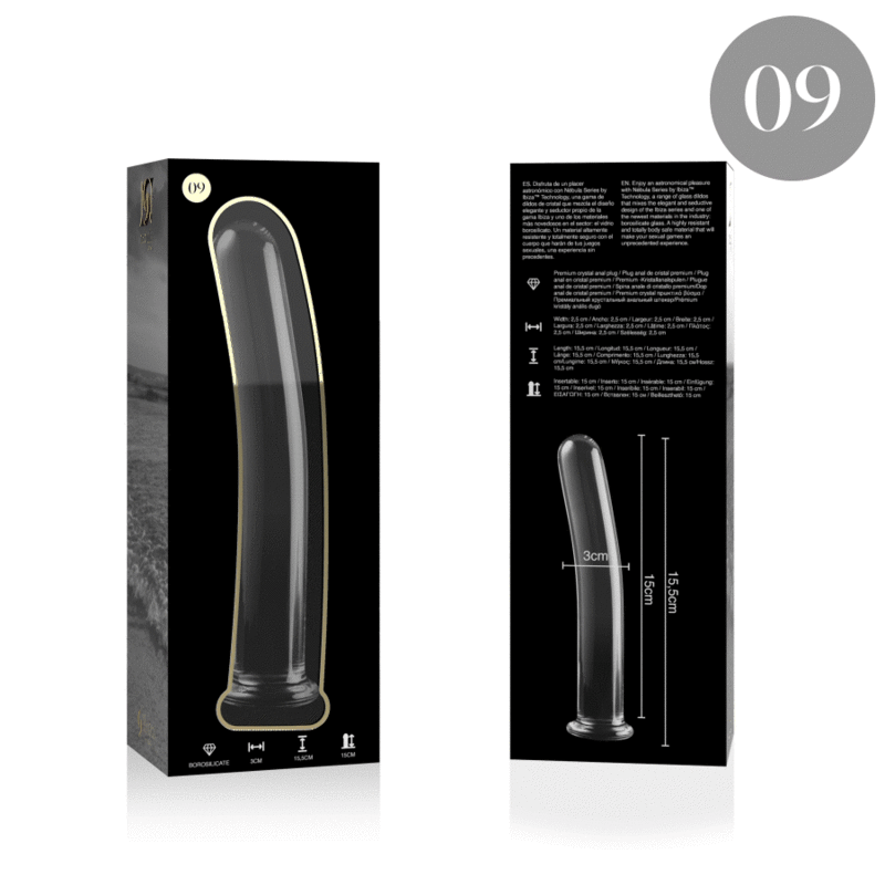 NEBULA SERIES BY IBIZA - MODEL 9 DILDO BOROSILICATE GLASS CLEAR 15.5 CM -O- 2.5 CM - NOCTURNA DESIRES