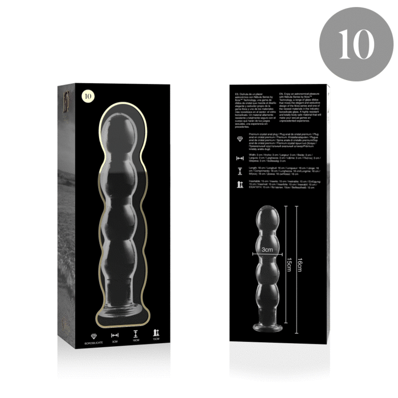 NEBULA SERIES BY IBIZA - MODEL 10 DILDO BOROSILICATE GLASS CLEAR 16.5 CM -O- 3.5 CM - NOCTURNA DESIRES