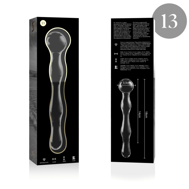 NEBULA SERIES BY IBIZA - MODEL 13 DILDO BOROSILICATE GLASS CLEAR 18 CM -O- 3.5 CM - NOCTURNA DESIRES