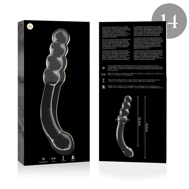 NEBULA SERIES BY IBIZA - MODEL 14 DILDO BOROSILICATE GLASS CLEAR 18.5 CM -O- 3 CM - NOCTURNA DESIRES