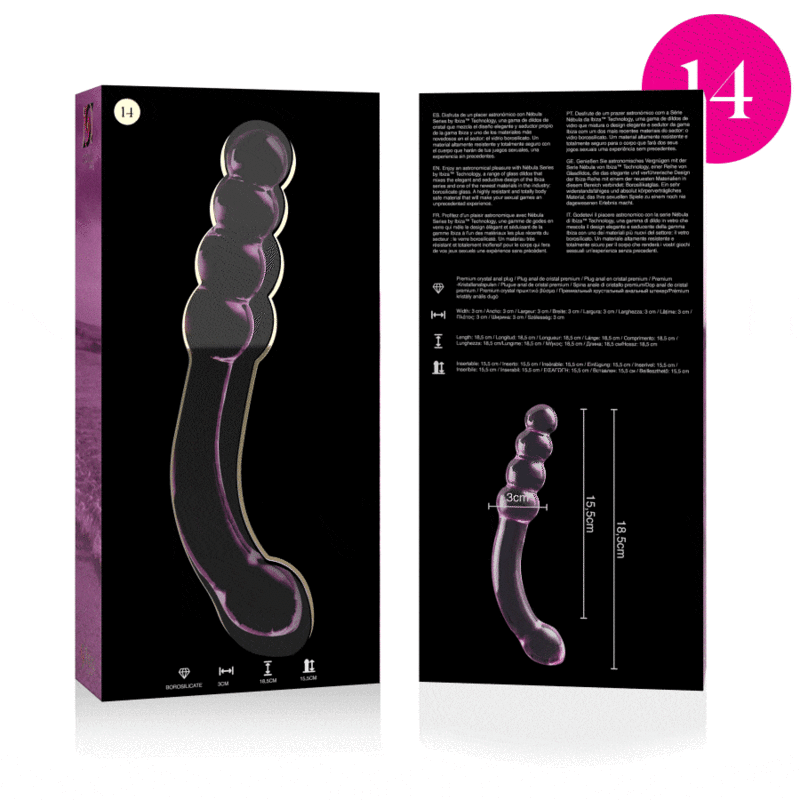 NEBULA SERIES BY IBIZA - MODEL 14 DILDO BOROSILICATE GLASS PINK 18.5 CM -O- 3 CM - NOCTURNA DESIRES