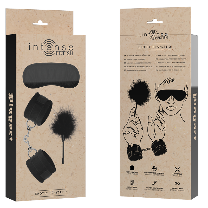 INTENSE - FETISH EROTIC PLAYSET 2 WITH HANDCUFFS, BLIND MASK AND TICKLER - NOCTURNA DESIRES