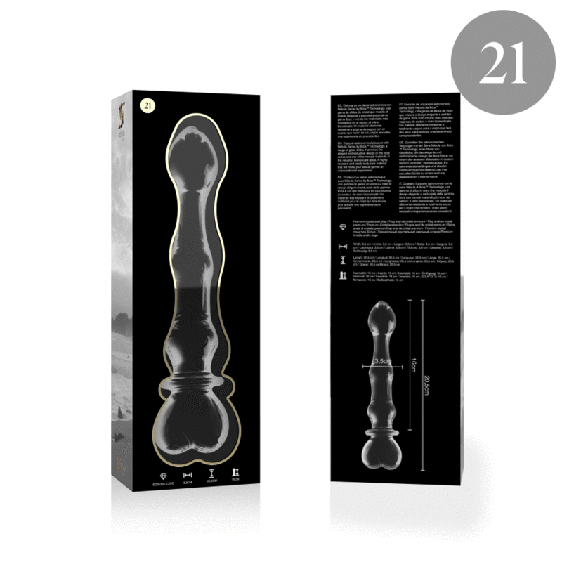 NEBULA SERIES BY IBIZA - MODEL 21 DILDO BOROSILICATE GLASS CLEAR 20.5 CM -O- 3.5 CM - NOCTURNA DESIRES