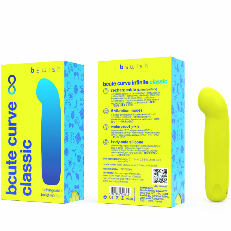 B SWISH - BCUTE CURVE INFINITE CLASSIC RECHARGEABLE SILICONE VIBRATOR YELLOW - NOCTURNA DESIRES