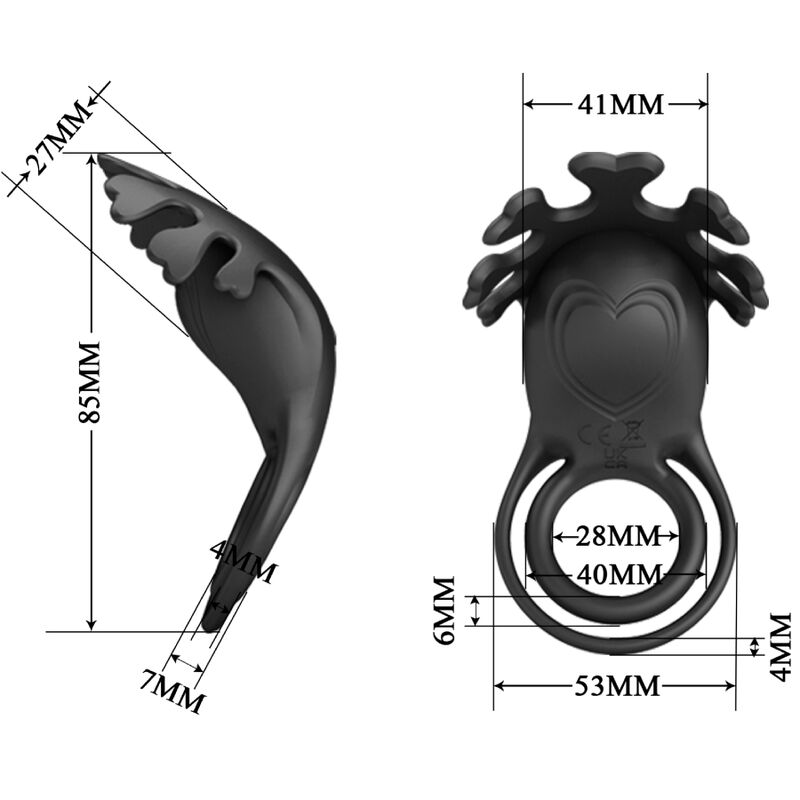 PRETTY LOVE - RUBEN VIBRATOR RING 7 VIBRATIONS BLACK SILICONE - NOCTURNA DESIRES