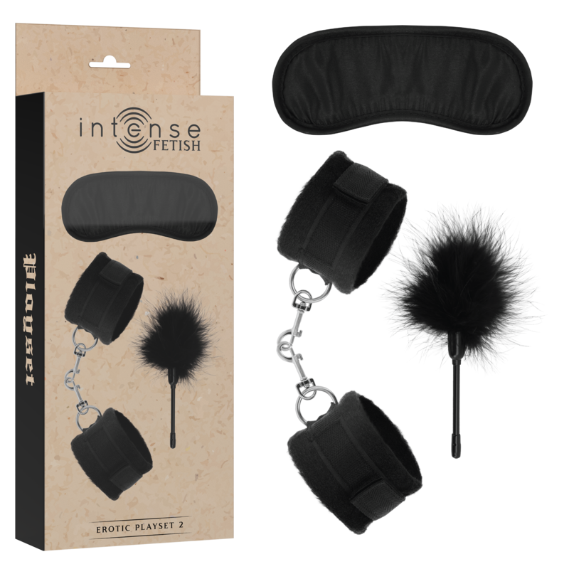 INTENSE - FETISH EROTIC PLAYSET 2 WITH HANDCUFFS, BLIND MASK AND TICKLER - NOCTURNA DESIRES