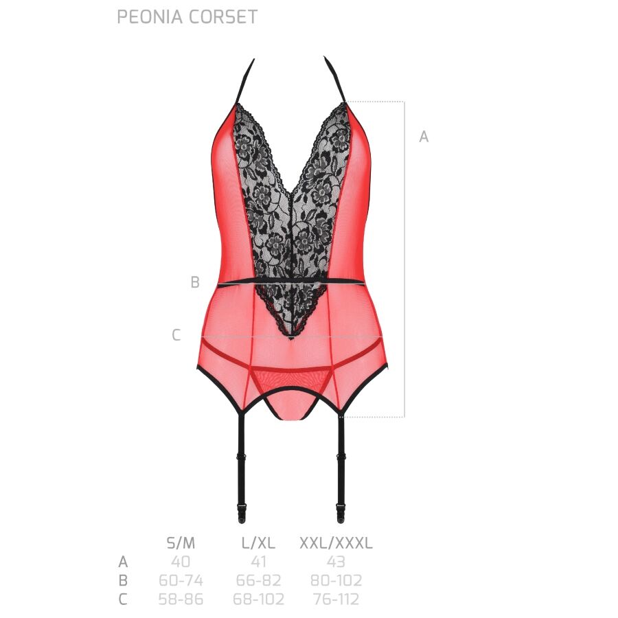 PASSION - PEONIA CORSET EROTIC LINE RED L/XL - NOCTURNA DESIRES