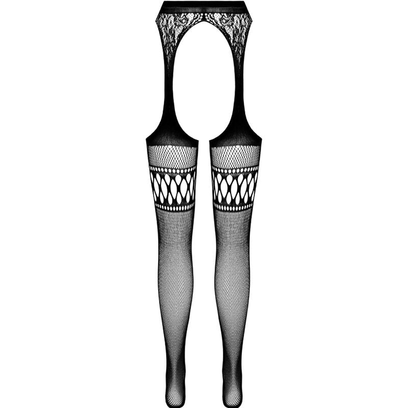 PASSION - S026 BLACK TIGHTS WITH GARTER ONE SIZE - NOCTURNA DESIRES