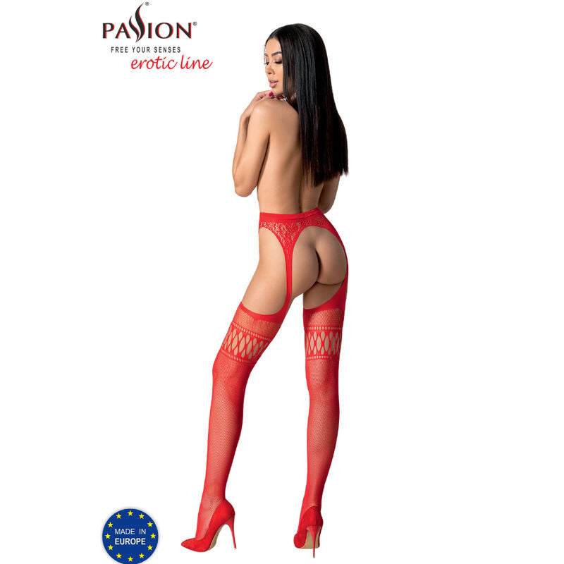 PASSION - S026 RED STOCKINGS WITH GARTER ONE SIZE - NOCTURNA DESIRES