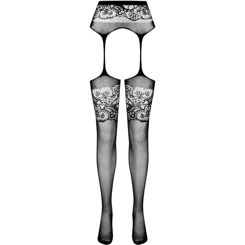 PASSION - S029 BLACK TIGHTS WITH GARTER ONE SIZE - NOCTURNA DESIRES