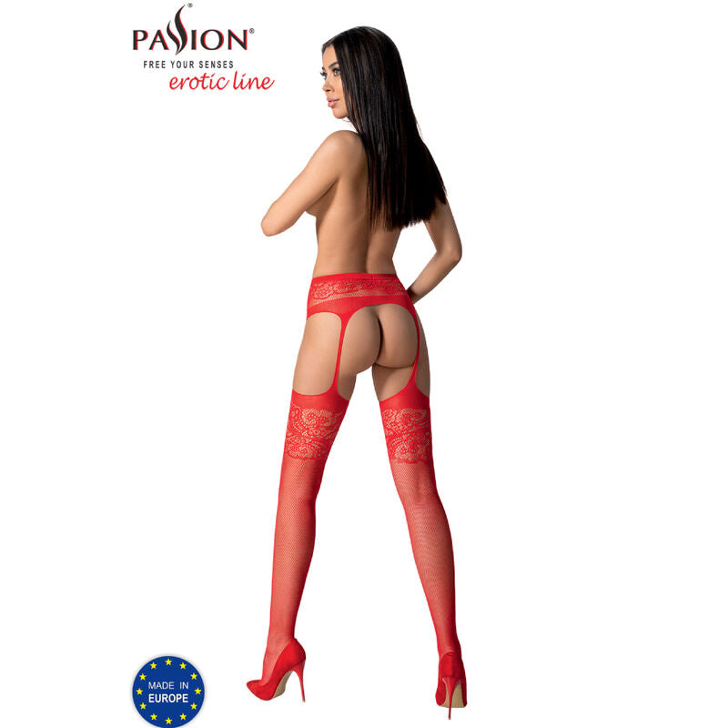 PASSION - S029 RED STOCKINGS WITH GARTER ONE SIZE - NOCTURNA DESIRES