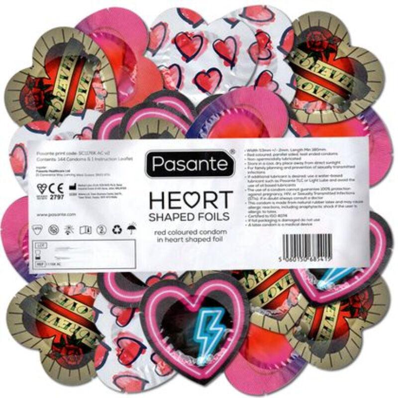 PASANTE - CONDOMS RED HEART SHAPE BAG 144 UNITS - NOCTURNA DESIRES