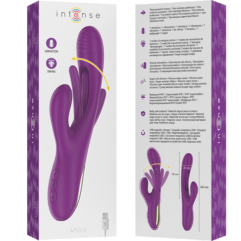 INTENSE - APOLO RECHARGEABLE MULTIFUNCTION VIBRATOR 7 VIBRATIONS WITH SWINGING MOTION PURPLE - NOCTURNA DESIRES