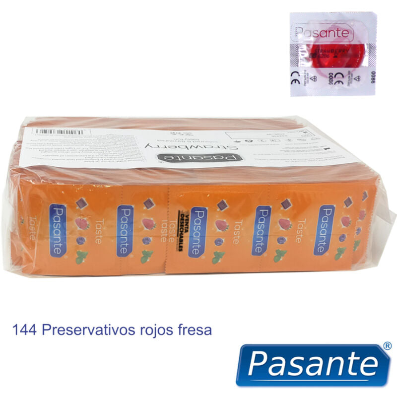 PASANTE - CONDOMS FLAVOR STRAWBERRY BAG 144 UNITS - NOCTURNA DESIRES