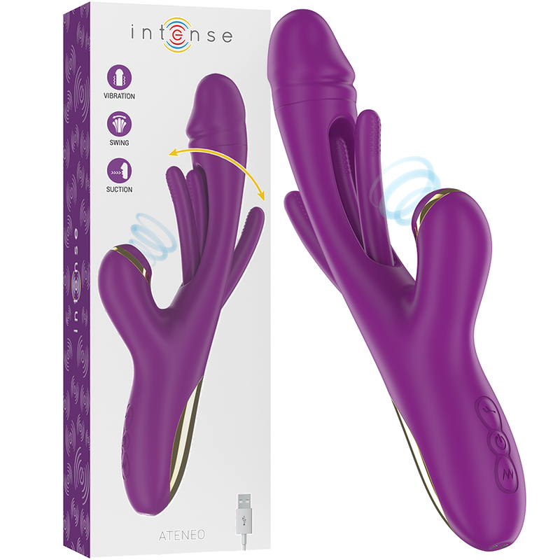INTENSE - ATENEO RECHARGEABLE MULTIFUNCTION VIBRATOR 7 VIBRATIONS WITH OSCILLATING TONGUE AND PURPLE SUCTION - NOCTURNA DESIRES