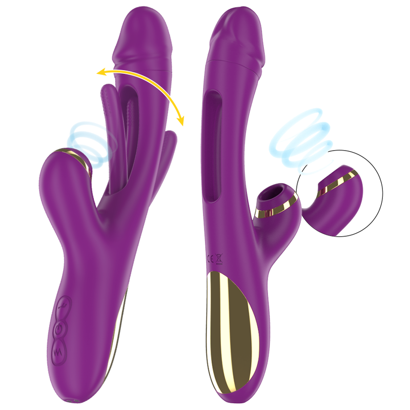 INTENSE - ATENEO RECHARGEABLE MULTIFUNCTION VIBRATOR 7 VIBRATIONS WITH OSCILLATING TONGUE AND PURPLE SUCTION - NOCTURNA DESIRES
