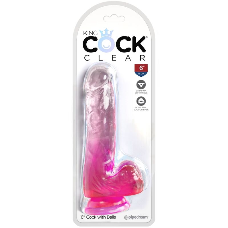 KING COCK - CLEAR REALISTIC PENIS WITH BALLS 13.5 CM PINK - NOCTURNA DESIRES
